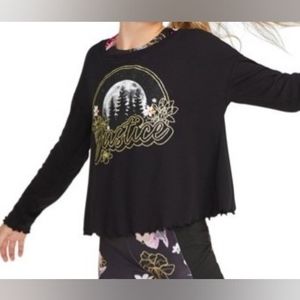 NWT JUSTICE Long Sleeve 2fer Top Girls Med Black